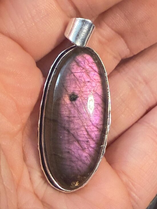Jewelry - Labradorite Pendant Oval Purple Flash Natural Gemstone Handmade Artisan Pendant